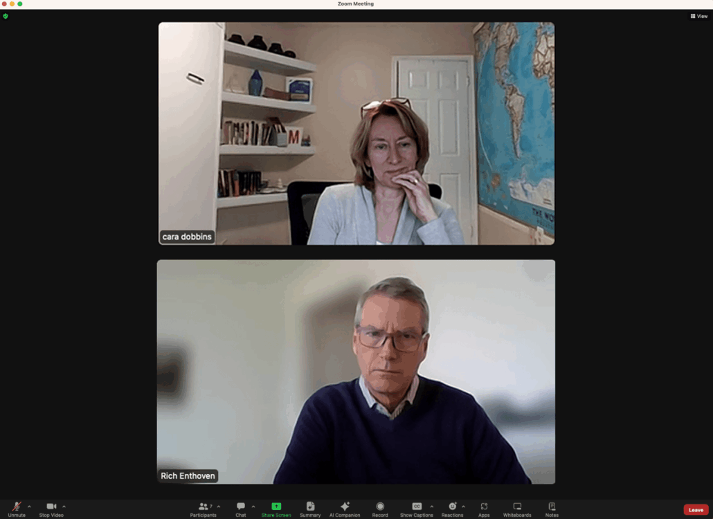 Screenshot of Rich Enthoven during an online meeting with Cara