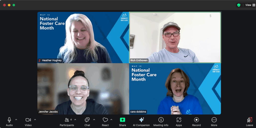 Screenshot of Rich Enthoven during an online meeting with Heather, Cara and Dr. Jacobs