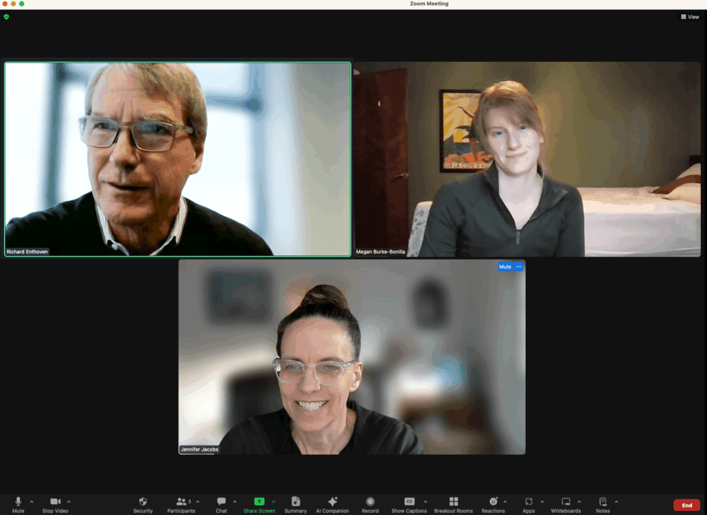 Screenshot of Rich Enthoven during an online meeting with Megan and Dr. Jacobs