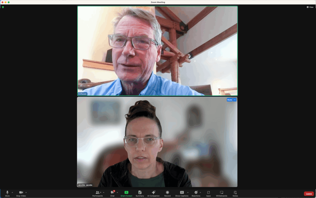Screenshot of Rich Enthoven during an online meeting with Dr. Jacobs